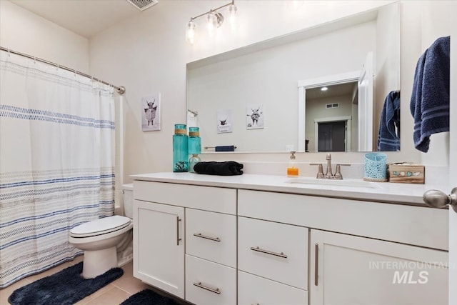 bathroom featuring tile patterned flooring, vanity, and toilet