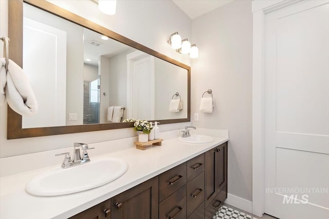 4153 E Raincloud Ln, Boise, ID 83716 - bathroom with double vanity and a shower with door
