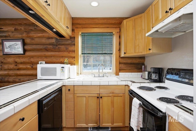 kitchen featuring range with electric cooktop, dishwasher, sink, and tile counters