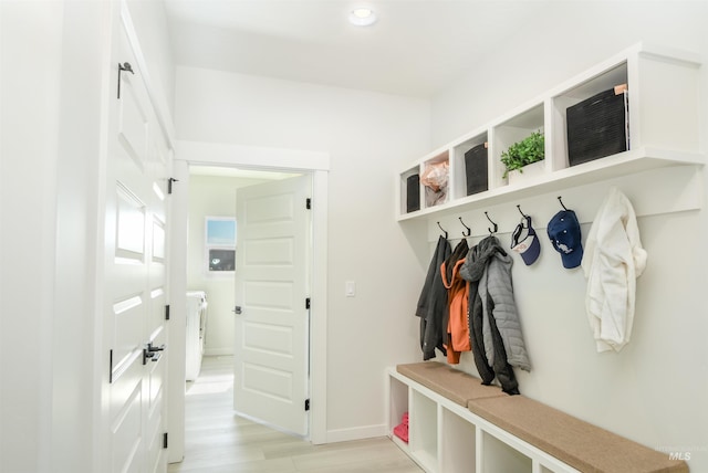 mudroom featuring light hardwood / wood-style flooring