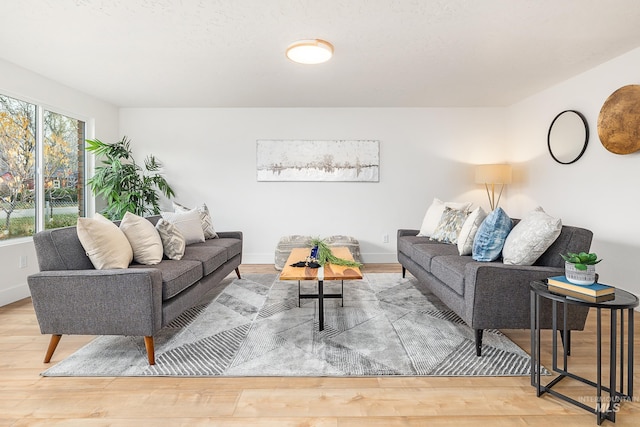 living room with plenty of natural light and hardwood / wood-style floors