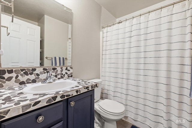 1814 N Rosedust Dr, Kuna, ID 83634 - bathroom featuring tasteful backsplash, toilet, vanity, and a shower with shower curtain