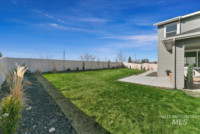 view of yard featuring a fenced backyard and a patio