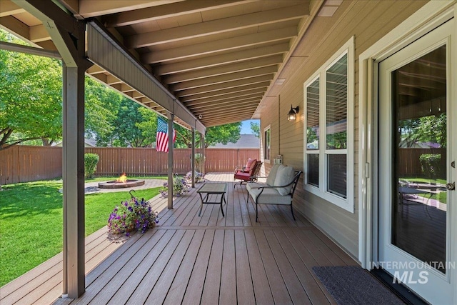 551 N Hannah Pl, Star, ID 83669 - wooden terrace with an outdoor fire pit and a fenced backyard