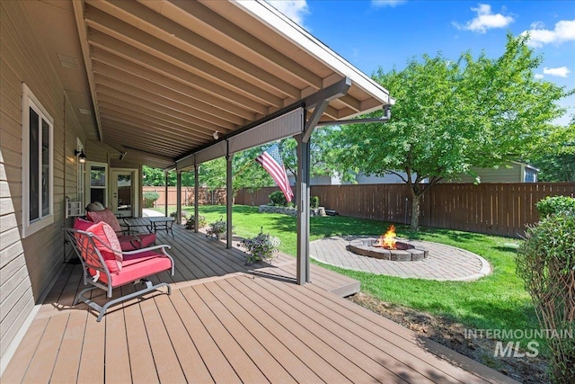 551 N Hannah Pl, Star, ID 83669 - deck featuring a fire pit and a fenced backyard
