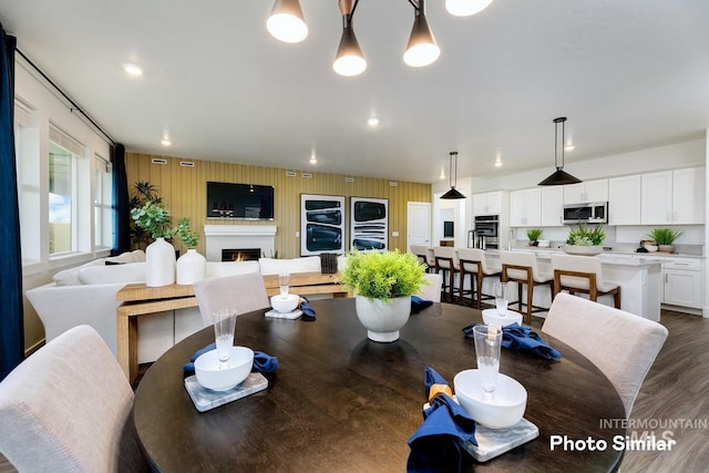 dining space featuring dark hardwood / wood-style flooring