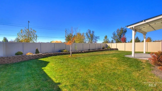 view of yard with a patio area and a fenced backyard