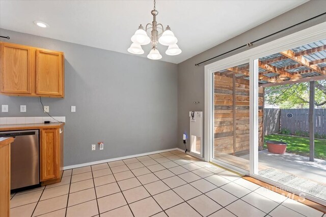 1600 Peregrine, Mountain Home, ID 83647 - unfurnished dining area featuring a chandelier, light tile patterned floors, baseboards, and recessed lighting