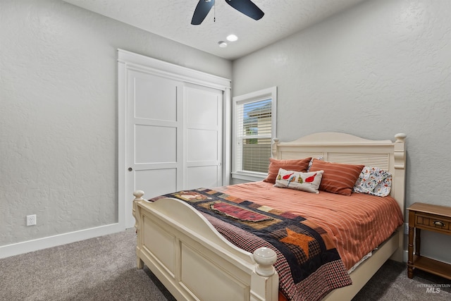 18279 N Tulip Ave, Nampa, ID 83687 - bedroom featuring carpet floors, a textured wall, ceiling fan, and baseboards