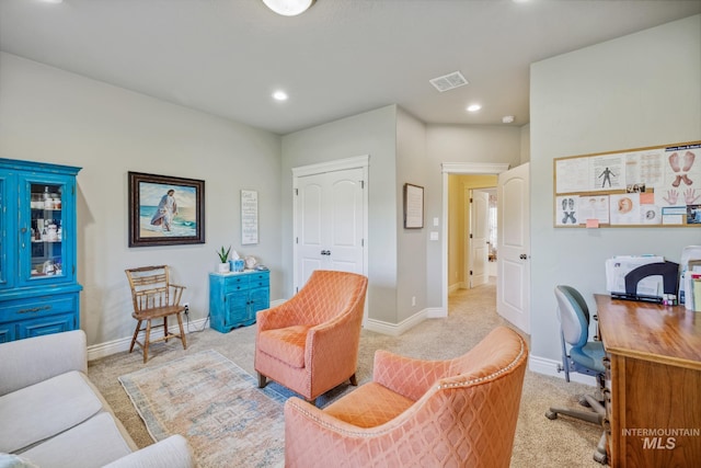 2466 Brooks Dr, Fruitland, ID 83619 - office area featuring light colored carpet, baseboards, and recessed lighting