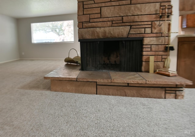 8395 W Golse Dr, Boise, ID 83704 - details featuring carpet floors, baseboards, and a fireplace with raised hearth