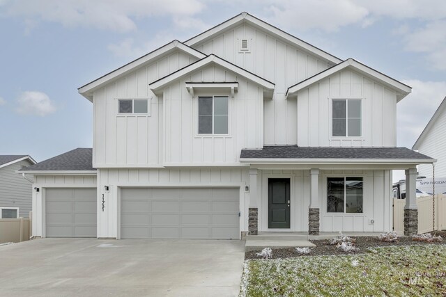 modern farmhouse with a garage