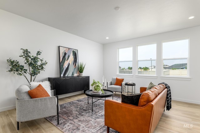 living room with plenty of natural light and light hardwood / wood-style floors