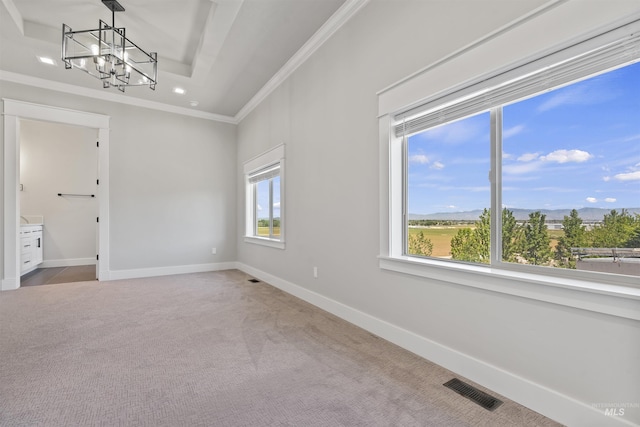 5990 W View Dr, Meridian, ID 83642 - unfurnished room with carpet, healthy amount of natural light, a chandelier, ornamental molding, and baseboards