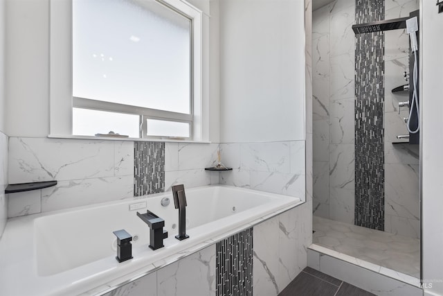 5990 W View Dr, Meridian, ID 83642 - bathroom with a garden tub and a marble finish shower