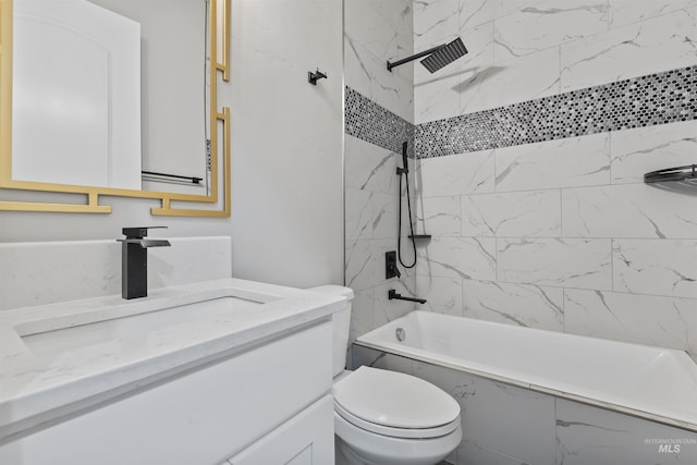 5990 W View Dr, Meridian, ID 83642 - bathroom with vanity, toilet, and a combined bath / shower with marble appearance