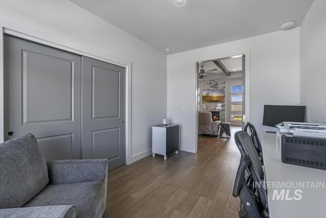 2252 Detweiler Pl, Twin Falls, ID 83301 - office area featuring baseboards, wood finished floors, and a ceiling fan