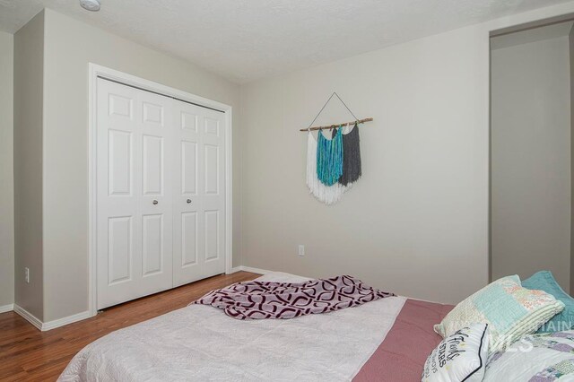 bedroom with light wood-type flooring and a closet