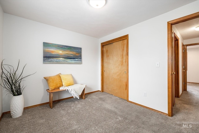 sitting room with carpet and baseboards