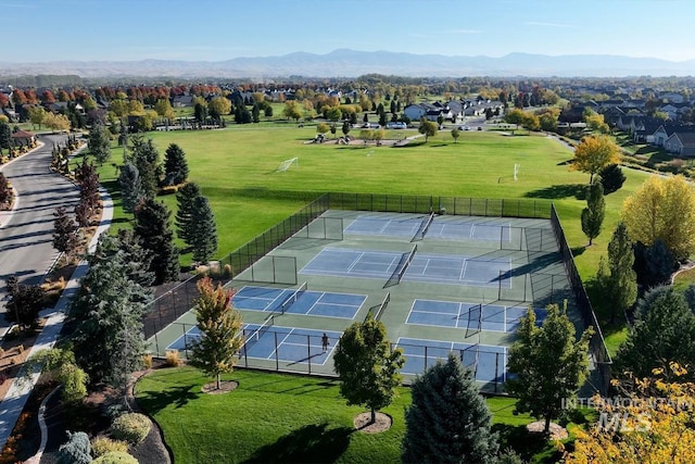 bird's eye view featuring a mountain view and a residential view