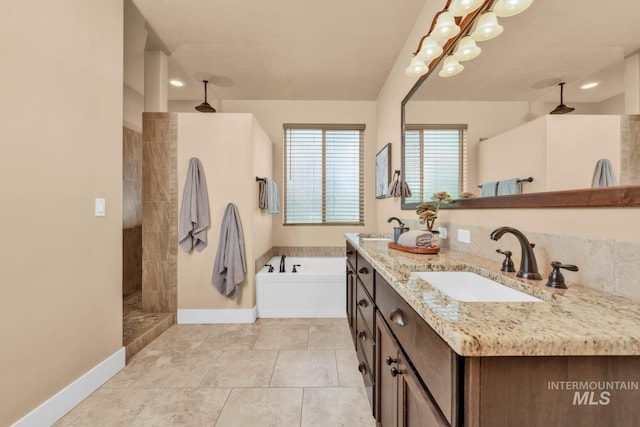 855 N Morley Green Pl, Eagle, ID 83616 - full bath featuring a walk in shower, baseboards, a sink, and a bath