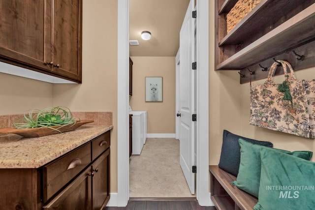 855 N Morley Green Pl, Eagle, ID 83616 - mudroom featuring baseboards, wood finished floors, separate washer and dryer, and visible vents