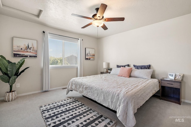 868 S Wiston Pl, Kuna, ID 83634 - bedroom featuring attic access, carpet floors, baseboards, ceiling fan, and a textured ceiling