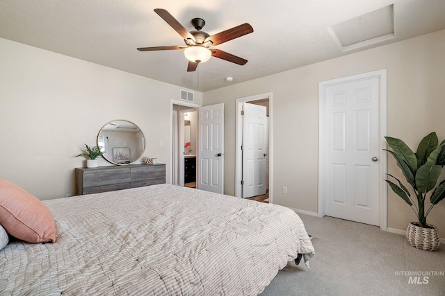 868 S Wiston Pl, Kuna, ID 83634 - carpeted bedroom with attic access, baseboards, and a ceiling fan