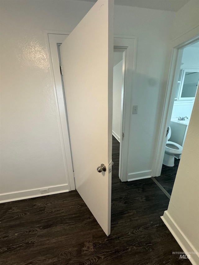 hallway featuring dark wood-type flooring