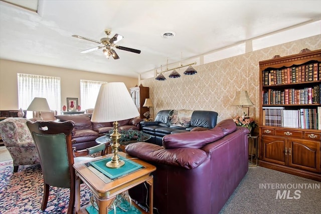 23743 Viking Ln, Wilder, ID 83676 - carpeted living area with ceiling fan