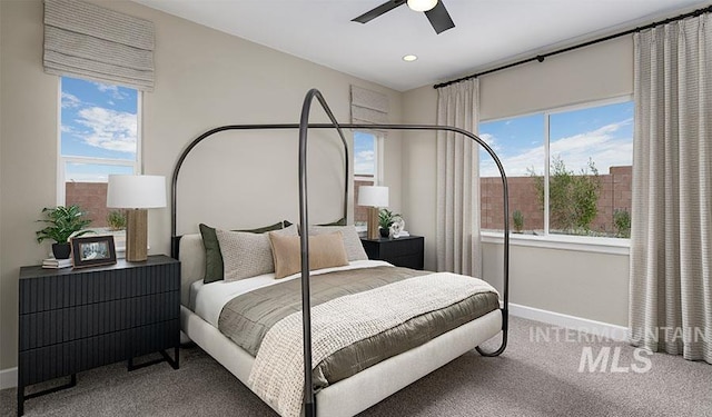2386 N Ice Fire Ave, Star, ID 83669 - bedroom with baseboards, carpet floors, multiple windows, recessed lighting, and ceiling fan