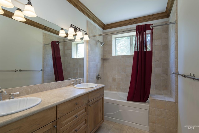 205 Shaun Ln, Hailey, ID 83333 - bathroom featuring shower / tub combo, double vanity, and tile patterned flooring