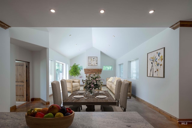 205 Shaun Ln, Hailey, ID 83333 - dining space featuring baseboards, lofted ceiling, and recessed lighting