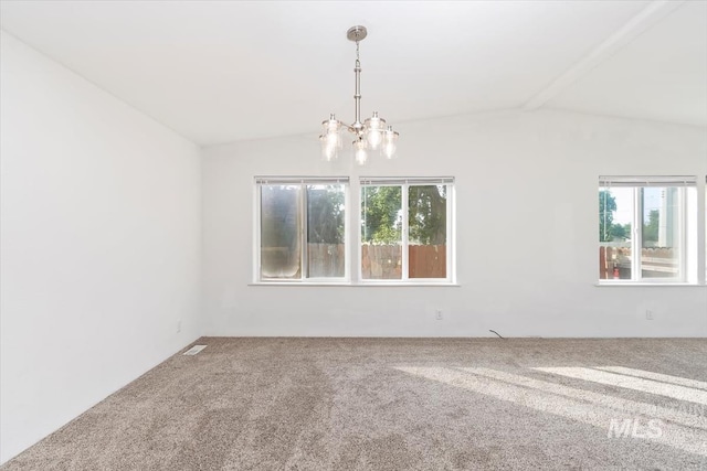 1404 River Run Ln, Caldwell, ID 83605 - empty room with vaulted ceiling, a chandelier, and carpet floors