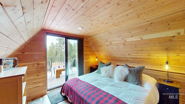 85 Cottage Rd, Anatone, WA 99401 - bedroom with access to outside, wooden walls, wood ceiling, and lofted ceiling