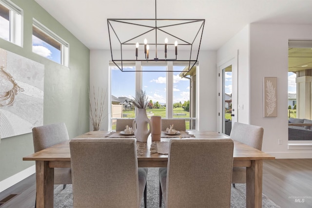 5222 S Montague Way, Meridian, ID 83642 - dining space with wood finished floors, a chandelier, and baseboards