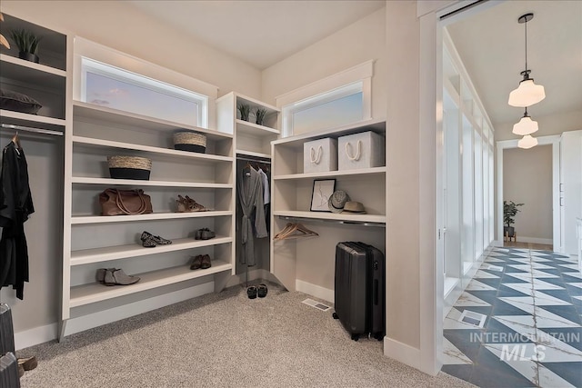 interior space featuring carpet flooring and visible vents