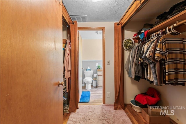 walk in closet featuring visible vents and wood finished floors