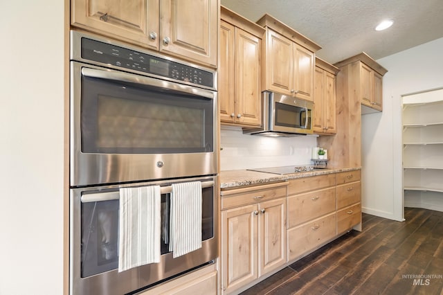 8235 W Tether St, Boise, ID 83709 - kitchen featuring appliances with stainless steel finishes, light brown cabinetry, dark wood-style floors, baseboards, and recessed lighting