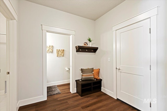 interior space featuring dark wood-type flooring and a textured ceiling