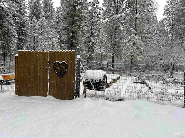 view of yard layered in snow