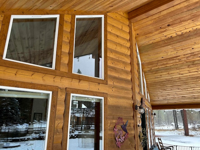 interior details featuring wooden walls