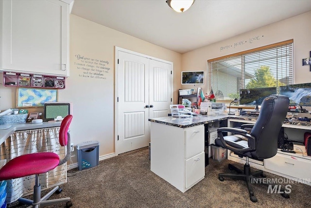 office featuring dark carpet