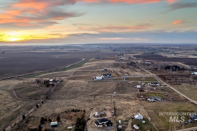 view of aerial view at dusk
