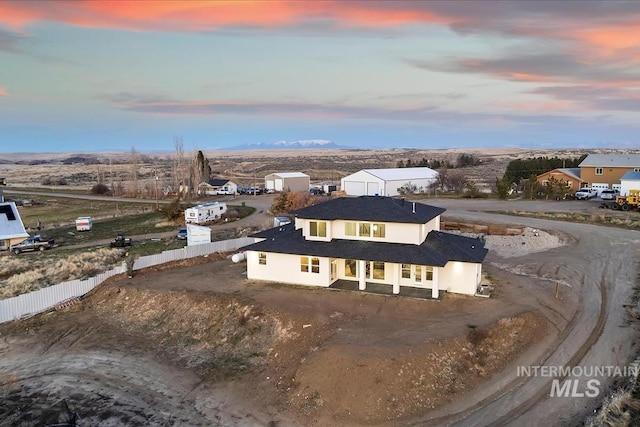 view of aerial view at dusk