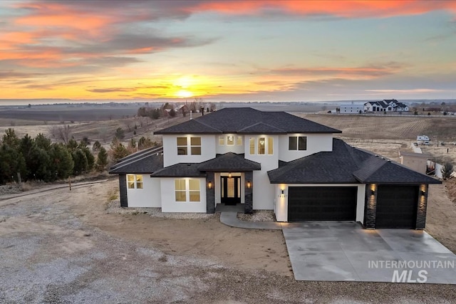 prairie-style house with a garage