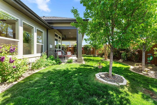 view of yard featuring a patio and a fenced backyard