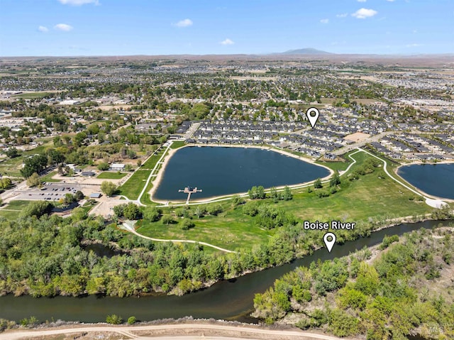 bird's eye view featuring a water view