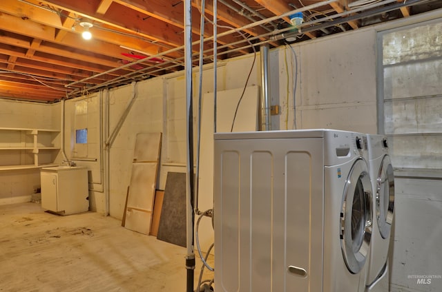 unfinished basement with washer and dryer