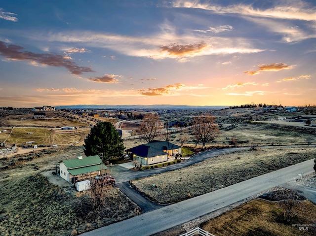 view of aerial view at dusk